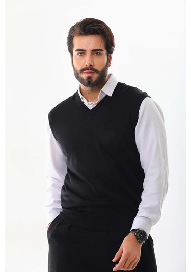 Günay Erkek V Yaka Yün Süveter 1000 Siyah