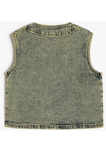 Koton Biker Kot Yelek Kolsuz Kapaklı Cepli Orta İndigo 4smb60005td