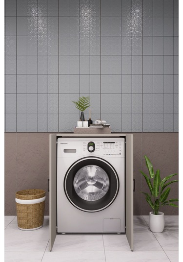 Mdf Çamaşır Makinesi Dolabı Kapaklı Kumbeji Kumtaşı