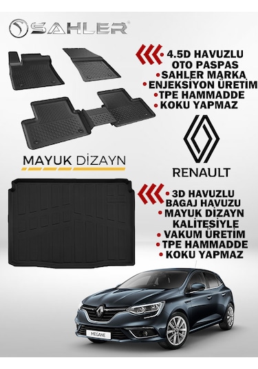Renault Megane 4 Hb 2016 Ve Üzeri Sahler Premium Paspas Ve 3d Ba