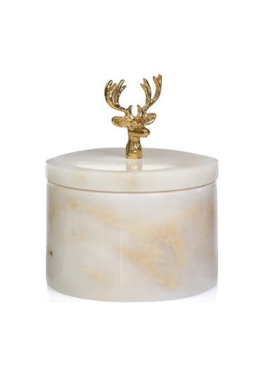 Mermer Baharatlık Kapaklı Mermer Tuzluk Biberlik Beyaz