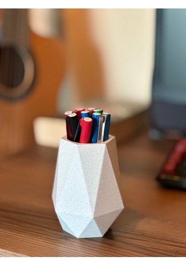 Şık Ve Modern Kalemlik 11cm - Mermer Beyaz Mermer Beyazı