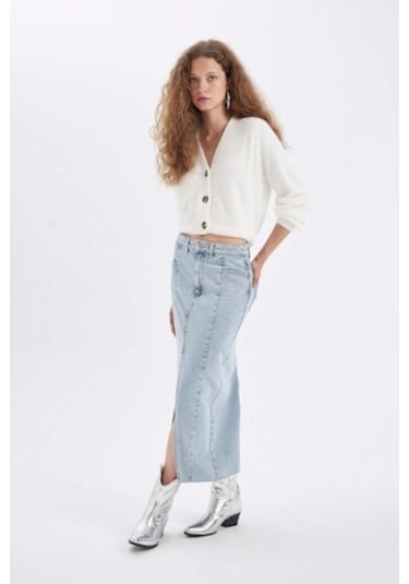 Defacto Fashion Fit Yırtmaçlı Uzun Boy Jean Etek D4419AX24AUNM39 Mavi