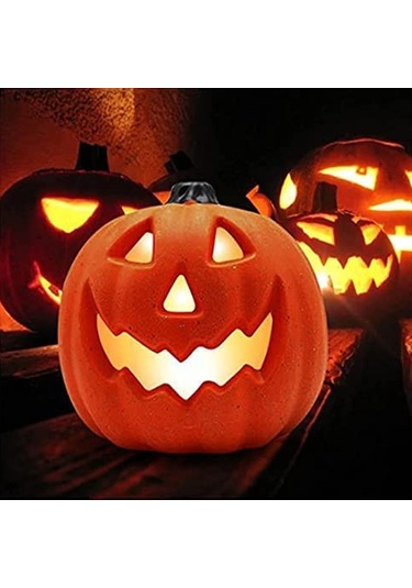 Cadılar Bayramı Dekorasyonu Balkabağı Sonbahar Dekorasyonu Fener Dekoratif Balkabağı Led Aydınlatmalı Turuncu Çok Renkli