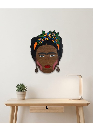 Frida Kahlo Mdf Ahşap Duvar Maskı - Çiçek Taçlı Dekoratif Duvar Sanatı 1