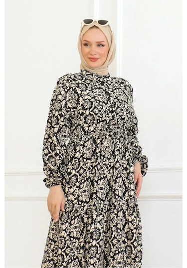 Viskon Elbise Bağlamalı - Siyah/krem Siyah/krem Siyah - Krem