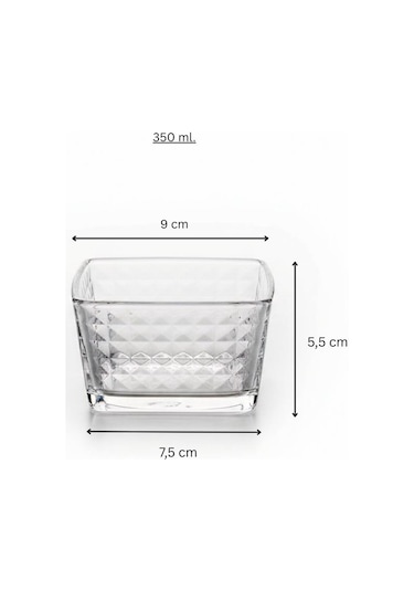 Piramit Desen Kahvaltılık Cam Kase Seti - 6 Adet - 350 Ml. Şeffaf