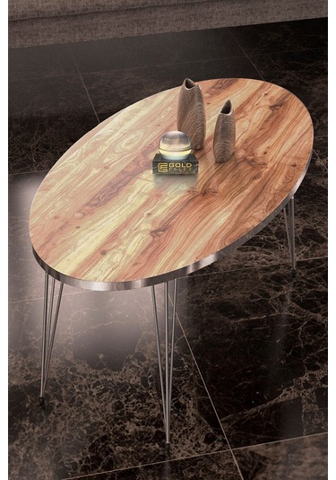 Zigon Sehpa Ve Orta Sehpa Elips Set Gümüş Ceviz Tel