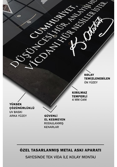 Atatürk Özel Tasarım 7 Dikey Cam Tablo