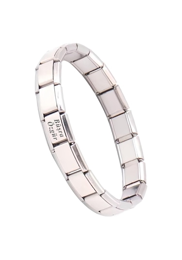 Takı Dükkanı Kişiye Özel İsim Yazılı İtalyan Charm 21cm Çelik Bileklik Scb62 Beyaz