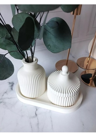 Cre Art Kuru Çiçek Vazosu Dekoratif Alçı Set Ev İçin 154612536 Beyaz