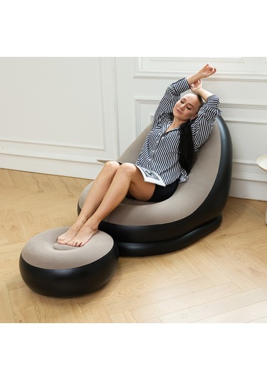 Açık Hava Şişme Lazım Koltuk Ayaklı Set Katlanır Peluş Pvc Salon Şezlong Seti Koyu Kırmızı 116 98 83cm 1,5kg Koyu Kırmızı