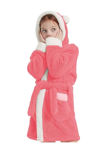 Maisonart Bunny Kapşonlu Unisex Wellsoft Çocuk Peluş Sabahlık Bornoz Pembe 4-5 Yaş Pembe