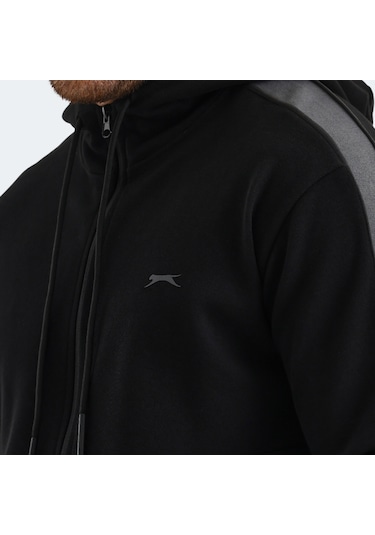 Slazenger VALERYA Erkek Fermuarlı Kapüşonlu Cepli Siyah Sweatshirt