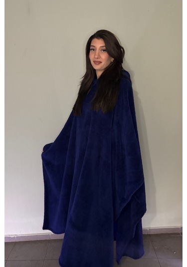 Giyilebilir Hoodie Battaniye Rahat Kalıp Tek Beden Lacivert