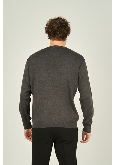 Ateş Triko Erkek Bisiklet Yaka Yün Kazak 1025 Koyu Gri Koyu Gri