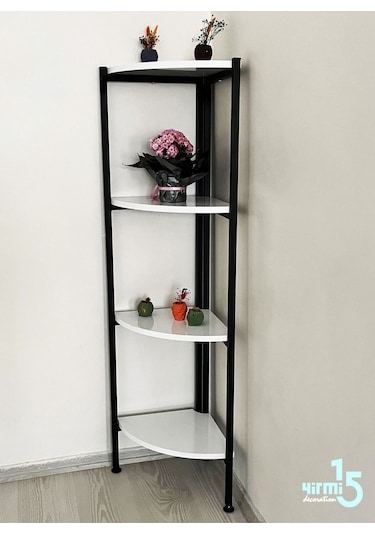 Yirmi15 Köşe Kitaplık- Beyaz Köşe Kitaplık- 4 Raflı Köşe Kitaplık