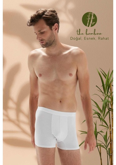 Weweus Beyaz Erkek Süper İnce Doğal Bambu Lüks Boxer 1012 Beyaz