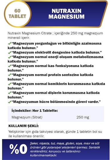 Nutraxin Magnesium 250 Mg 60 Tablet Sitrat