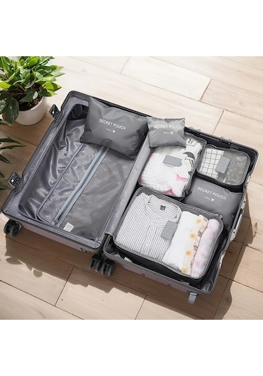 Sunshine011 6'lı Seyahat Saklama Çantası Seti, Siyah Hafif Kıyafet Koruma Düzenleyici Siyah