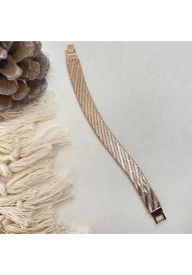 Trabzo Bileklik Kalın Ezme Yassı Model Çelik Kararmaz Xuping Vip S Rose Gold