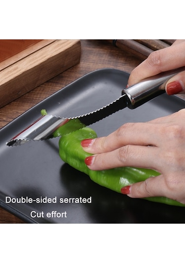 Sones 10 Adet Paslanmaz Çelik Biber Tohumu Ayıklayıcı Meyve Çekirdeği Bıçağı Yuvarlak Saplı