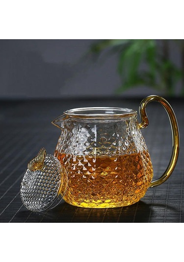 Yüksek Borosilikat Cam Çaydanlık Ev Yüksek Sıcaklık Direnci Çekiç Desen Demlik Kung Fu Çay Seti Filtre Kabarcık Çaydanlık Çaydanlıklar Altın - Beyaz