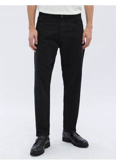 Siyah Dokuma Carrot Fit Casual Pamuk Karışımlı Pantolon 687357 Siyah