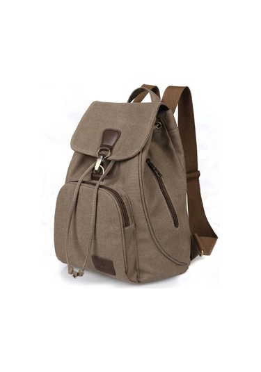 Kadın Tuval Sırt Çantası Kadın Vintage Saf Pamuk Seyahat Çantası Moda Bağcıklı Dizüstü Bilgisayar Okul Çantaları Genç Kızlar İçin Omuz Çantası Khaki Haki