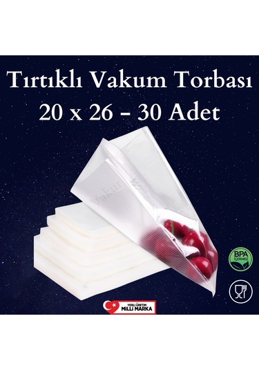 Tırtıklı Vakum Makinesi Poşeti Torbası- 20X26 Cm - 30 Adet
