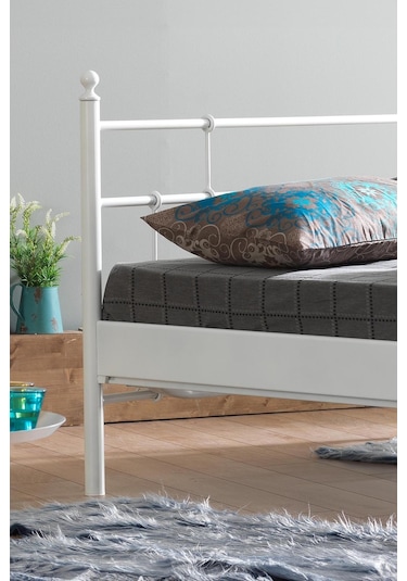 Lalas Tek Kişilik Ferforje Metal Karyola-beyaz Ahşap Latalı