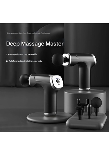 Lemestar 6 Ayar Tuşlu Model Elektrikli Fasya Silahı - 4 Masaj Başlığı + Usb Type-c Şarj Kablosuyla Kas Geri Dönüşü İçin 1200 Mah Pil Siyah