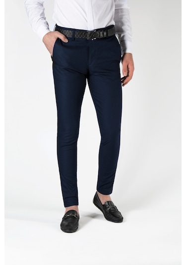 Lacivert Slim Fit Pamuklu İtalyan Kesim Pantolon Lacivert