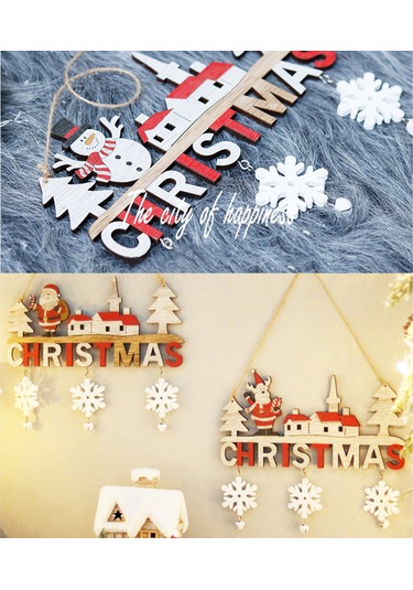 Reedark Noel Ahşap Kapı Süsü - Renkli Duvar Ve Ağaç Dekoru 19x22cm