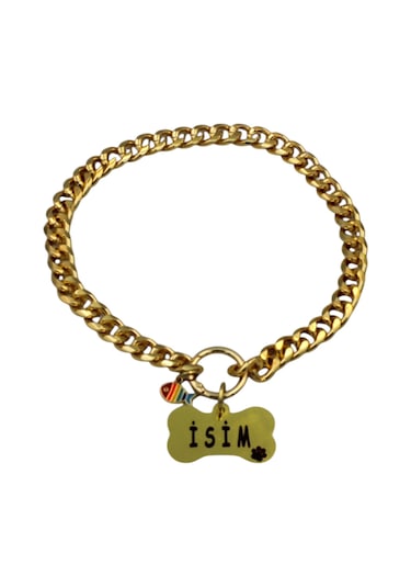 Caramelos İsimli Köpek Tasması- Köpek Zincir - Paslanmaz Çelik Köpek Kolyesi - Köpek Kolye - Orta Ve Büyük Irk Altın