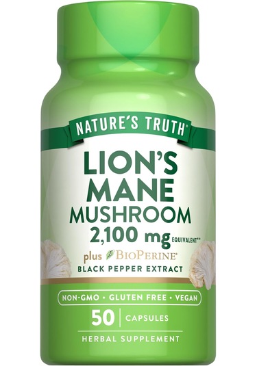 Nature's Truth, Lion's Mane Aslan Yelesi Mantarı Mushroom Plus Bioperine , 2100 Mg, 50 Capsules Aromasız