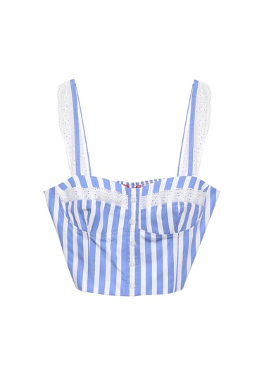 Olla Collection Quzu Brode Detaylı Crop Bluz Mavi Mavi