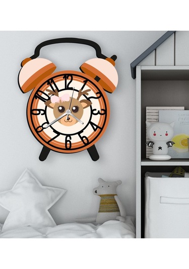 Bk Gift Kişiye Özel Hayvan Figürlü Retro Çalar Saat Tasarımlı Kabartma Figürlü Ahşap Çocuk Duvar Saati-10, Ev Dekoru, Çocuk Odası Aksesuar Bitmeyencom Çok Renkli