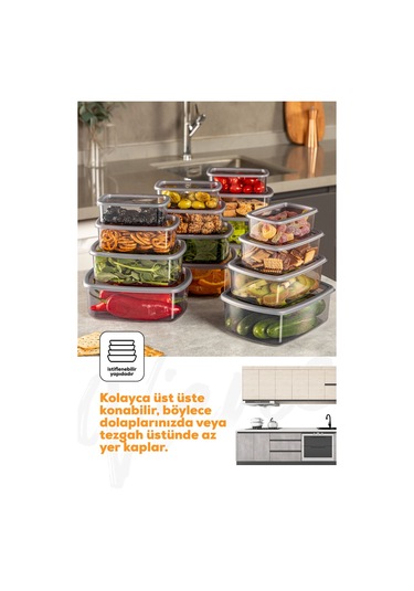 Vienve Hava Geçirmez Saklama Kabı Seti Antrasit 24'lü 6 x 250 - 500 - 750 - 1200 ML