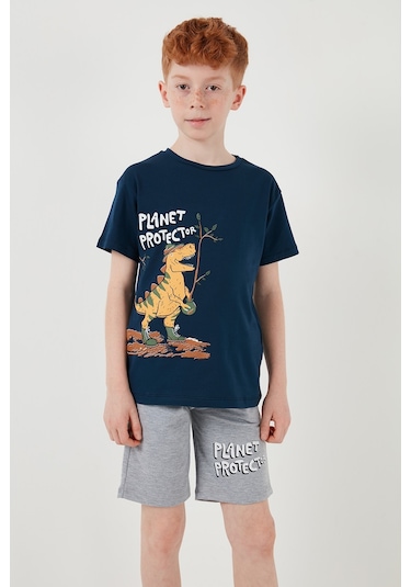 Lela Pamuklu Regular Fit Bisiklet Yaka Şortlu Alt-Üst Erkek Çocuk Takım 6212009 Indigo