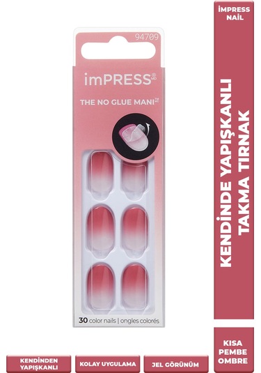 İmpress Color Kendinden Yapışkanlı Takma Tırnak Kısa Ombre Pembe