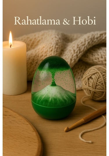 Ofisinize Masaüstü Dekorasyonu Yeşil Kum Saati Volkan Patlaması Efekti Ev Ofis Masa Üstü Hediyelik Dekoratif Obje