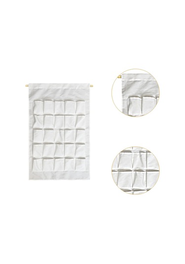 Homyl Ofis Banyo Ev Dekorasyonu Için Cepli Beyaz Kanvas Askılı Beyaz Diğer