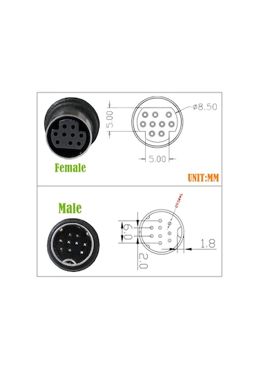 Sones Tek Kavisli Mini Dın 9 Pin Tv Ses Adaptör Kablosu, Uzunluk: 3m Siyah