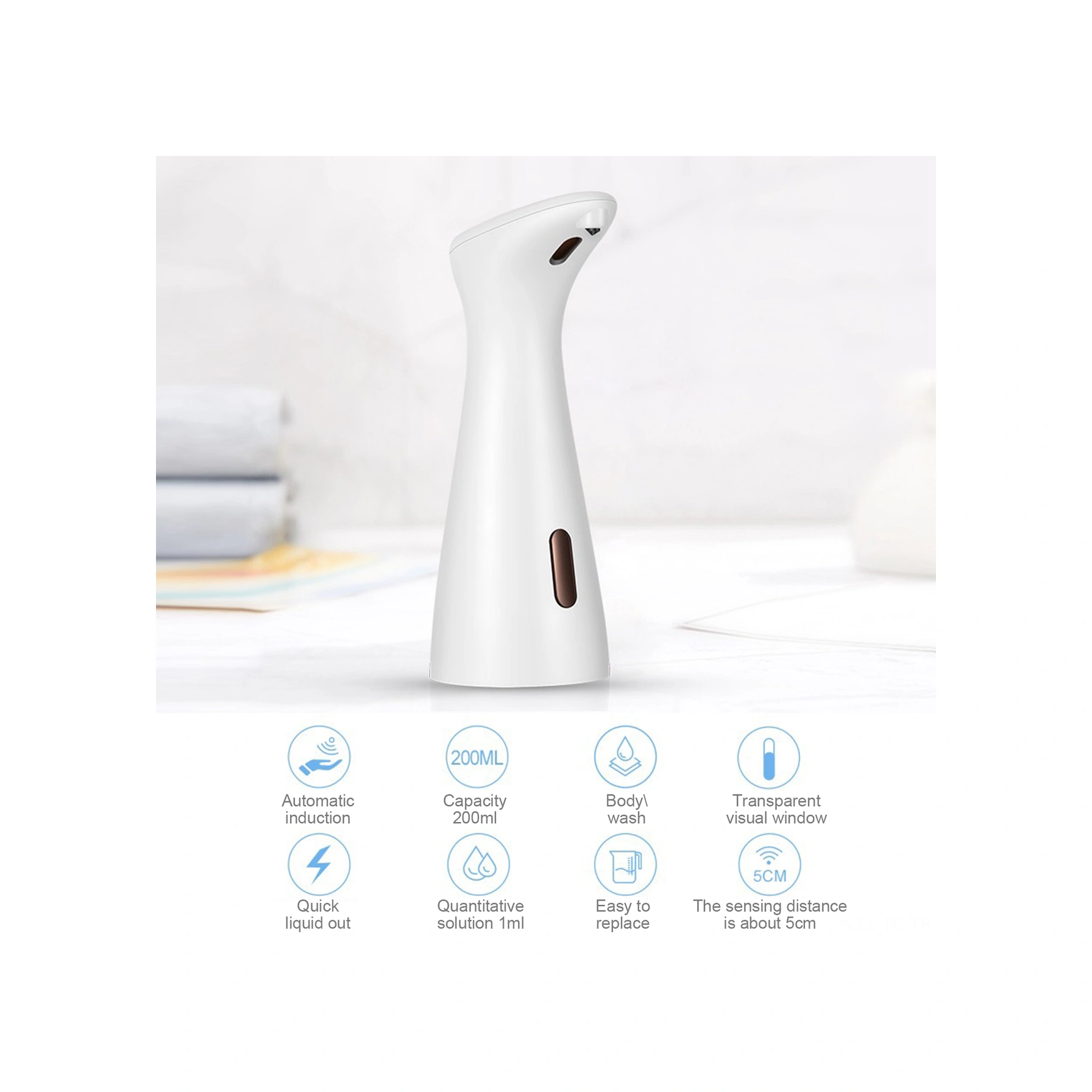 Skycity Otomatik Algılayıcı Köpük Sabun Dağıtıcı, 200ml Kapasite, Dokunsuz Hareket Sensörü, Drip-önleyici Valf, Y打滑 Altlık, Abs+as Malzeme Beyaz