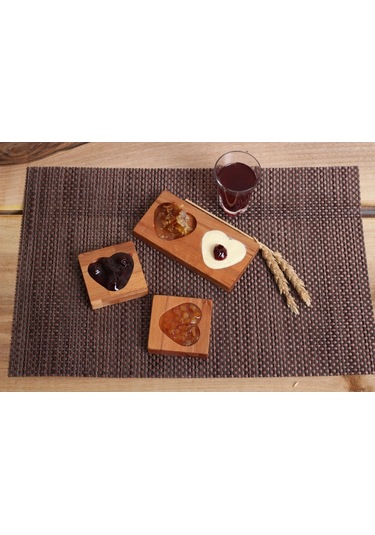 Kalbim Mini İkili Sunum Tabağı - Servis Tabağı - Bambu Tabak