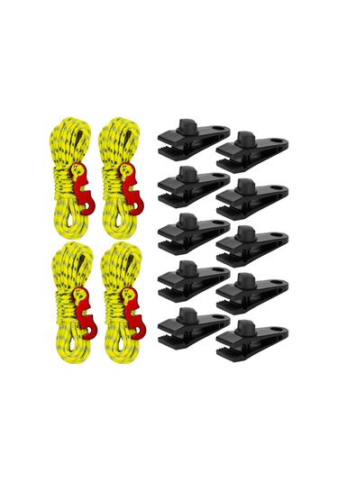 Yaleker 10 Adet Çadır Klemensi + 4 Adet 3 Metre Nylon Rope Tensioner Seti - Abs Malzeme, Depolama Çantası İçeren Çadır Güvenlik Aksesuarı Çok Renkli