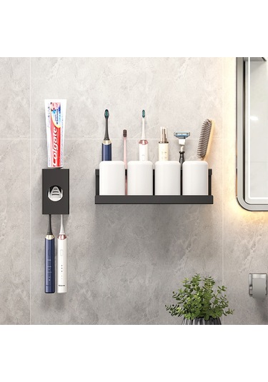 Dianziye Duvar Tipi Diş Fırçası Tutucusu - Delme Yok Kurulum, Elektrikli/ağır Diş Fırçası Uyumlu, Multifonksiyonel, Siyah, 20cm - Banyo Düzenleyici Diğer