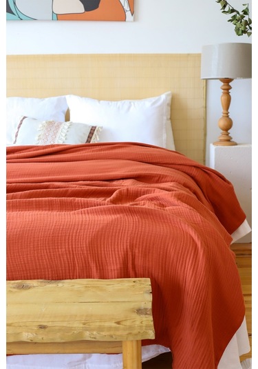 Vivamaison Çift Kişilik 4 Kat Müslin Pike Yatak Örtüsü Kiremit