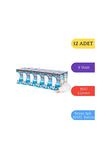 ACK 9 W Led A60 Ampul - Beyaz 6500K - E27 - 12 Adet - AA13-00923